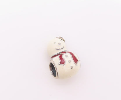 925 Sterling Silver Vintage Pendant PANDORA Enameled Snowman Charm  PT23949