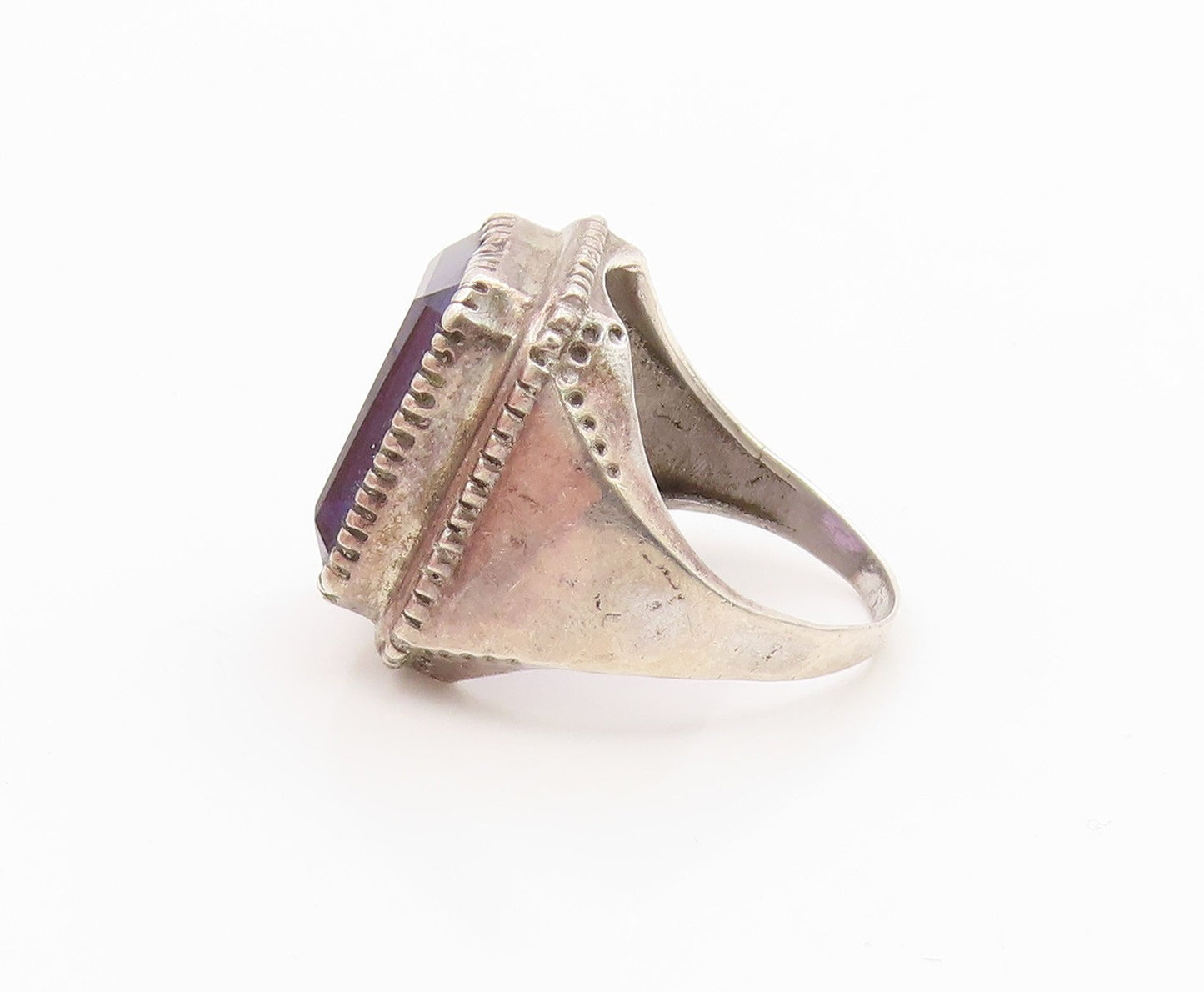 925 Sterling Silver Vintage Ring Chunky Amethyst Statement Band  Sz 11  RG35881