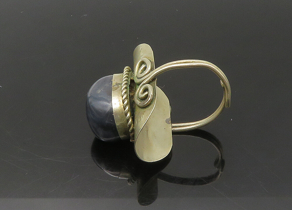 925 Sterling Silver  Vintage Agate Adjustable Cocktail Ring Sz 9  RG22463