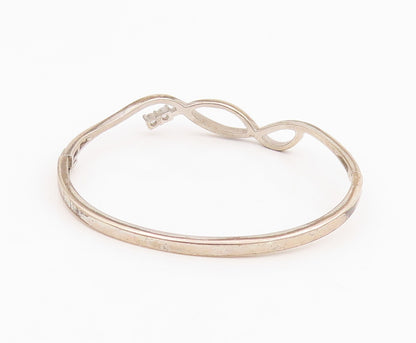 925 Sterling Silver Vintage Bracelet CZ Minimalist Infinity Wavy Bangle  BT11875