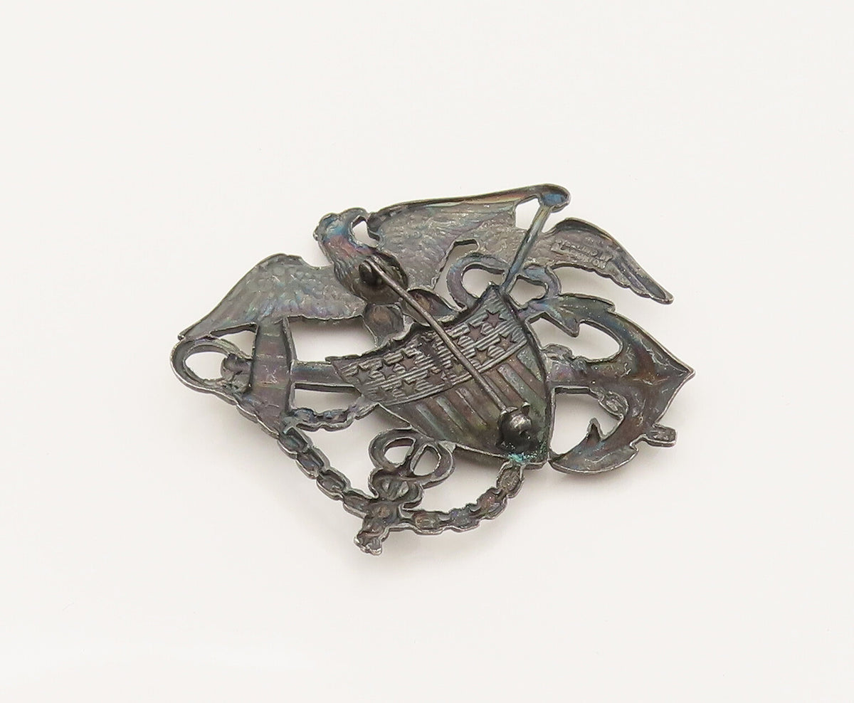 925 Sterling Silver  Vintage US Navy Military Eagle Brooch Pin  BP10252
