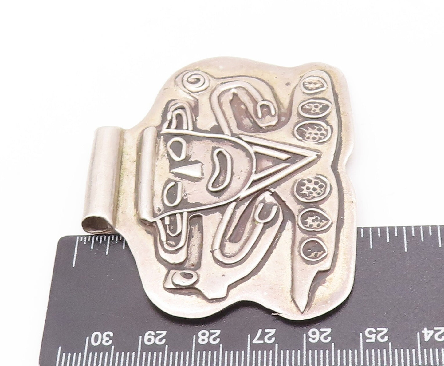 925 Sterling Silver Vintage Pendant Brutalist Carved Joker Man Face  PT22971