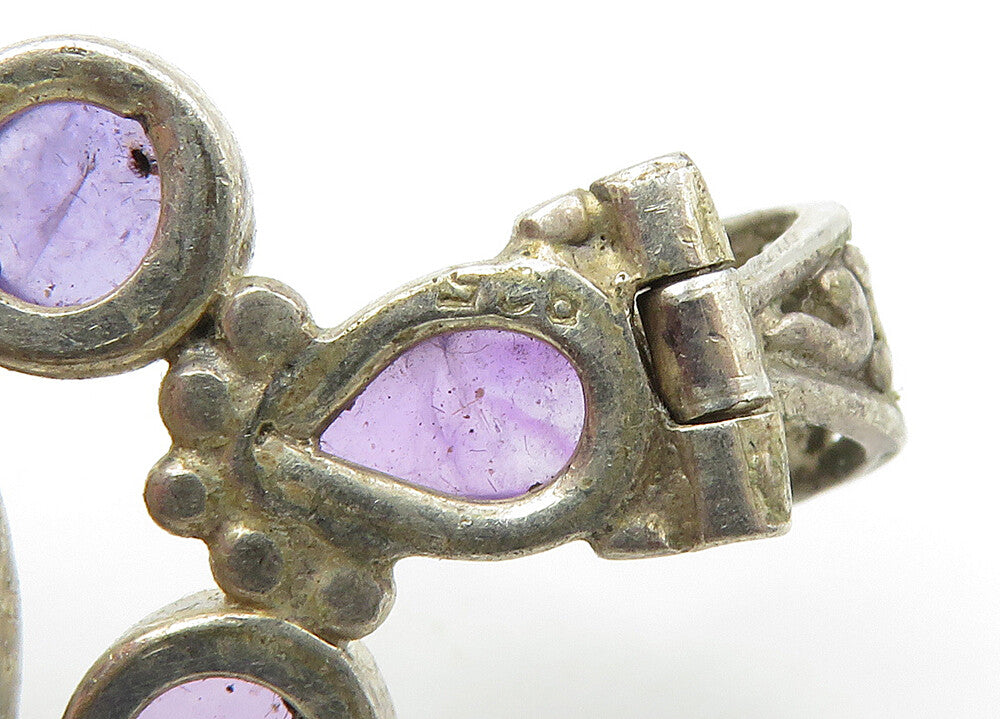 925 Sterling Silver Vintage Multi Shape Amethyst Hinge Drop Pendant PT17266
