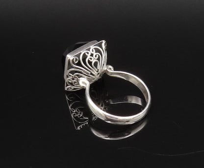 925 Sterling Silver Vintage Openwork Faceted Black Onyx Ring Sz 8  RG26004