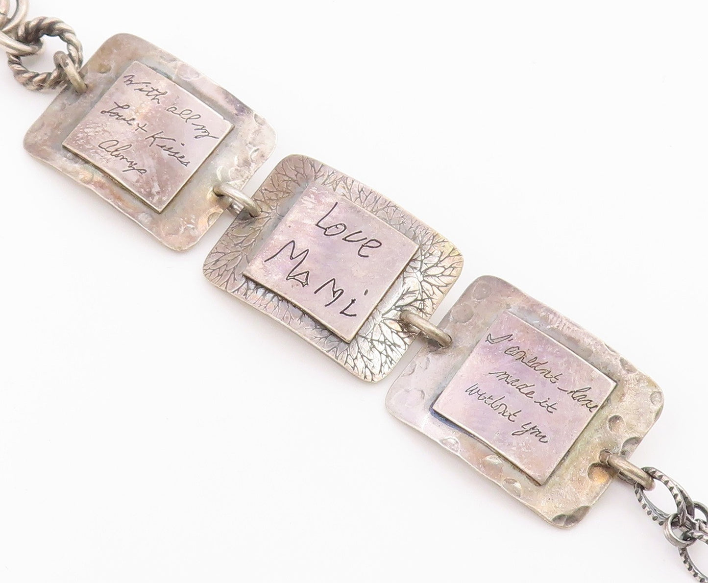 DESIGNER 925 Sterling Silver  Vintage Etched Writing Chain Bracelet  BT8656