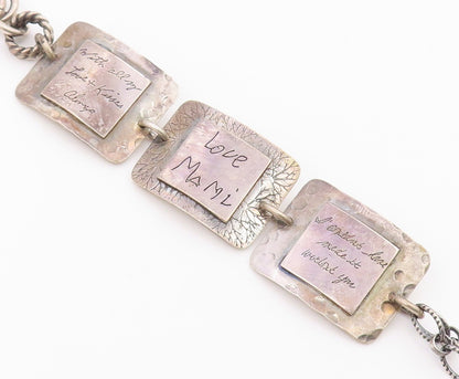 DESIGNER 925 Sterling Silver  Vintage Etched Writing Chain Bracelet  BT8656