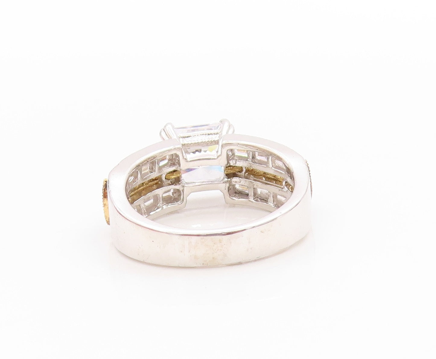 925 Sterling Silver Vintage Ring Modernist Two tone CZ Dome Band Sz 8 RG33451