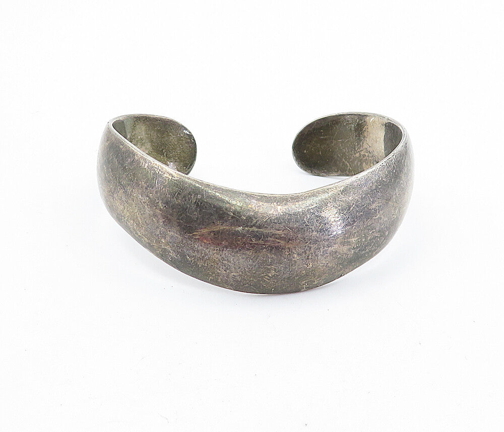 LOS BALLESTEROS 925 Silver  Vintage Oxidized Smooth Wavy Cuff Bracelet  BT2771