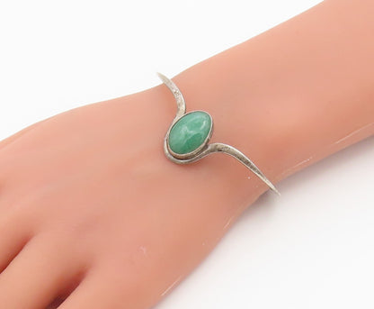 925 Sterling Silver Vintage Bracelet Green Aventurine Modernist Bangle  BT12163