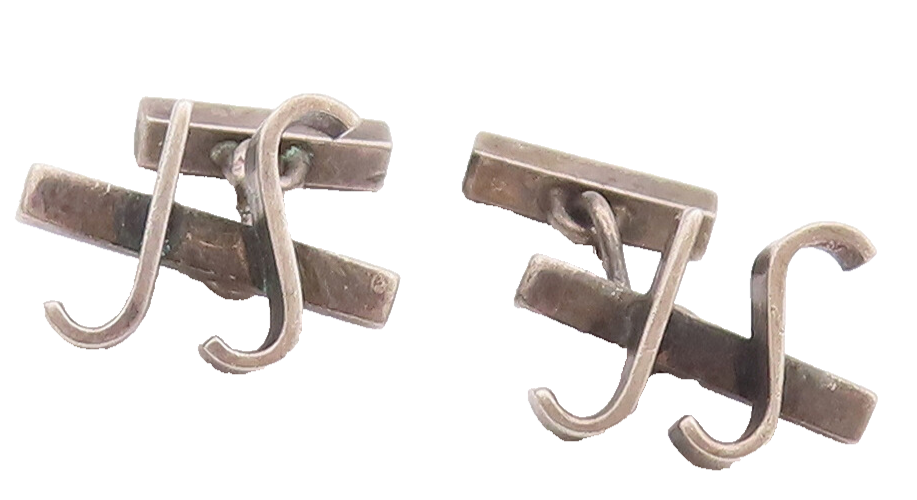 925 Sterling Silver Vintage Cufflinks Minimalist 'JS' Cutout Chained  TR3708
