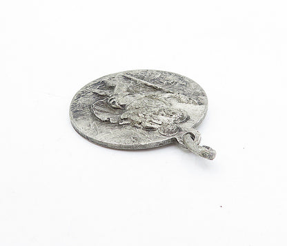 925 Sterling Silver  Vintage Antique Oxidized Saint Christopher Pendant PT3074