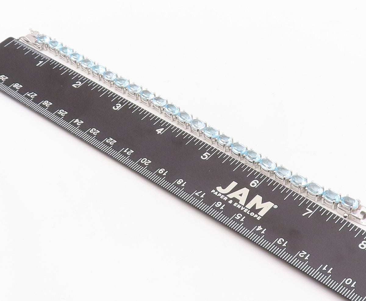 925 Sterling Silver Vintage Bracelet Minimalist Oval Cut Blue Topaz Band BT10876
