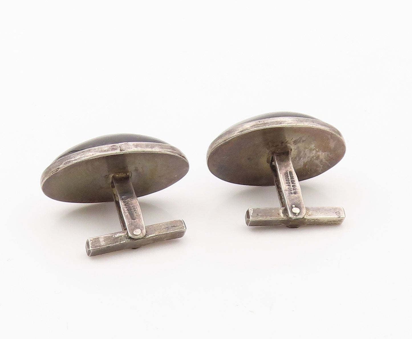 MEXICO 925 Silver  Vintage Cabochon Cut Black Onyx Oval Cuff Links  TR1833