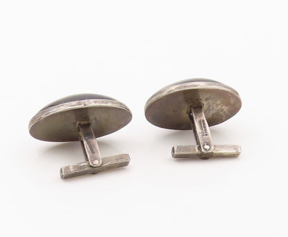 MEXICO 925 Silver  Vintage Cabochon Cut Black Onyx Oval Cuff Links  TR1833