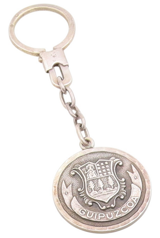 925 Sterling Silver Vintage Keychain Guipuzcoa Coat Of Arms Medallion  TR4119
