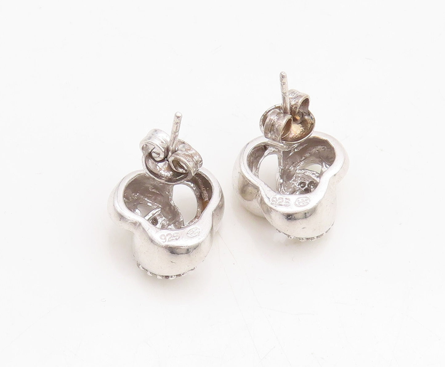 925 Sterling Silver Vintage Earrings Real Diamonds Interlocked Loops  EG13290