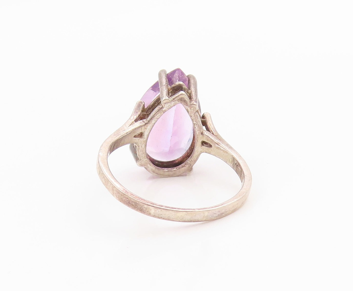 925 Sterling Silver Vintage Ring Pear Cut Amethyst Solitaire Band Sz 7.5 RG35839