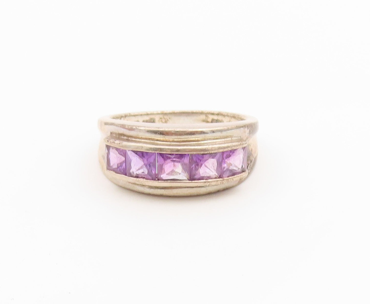 925 Sterling Silver Vintage Ring Classic Channel Set Amethyst Band Sz 8 RG36647