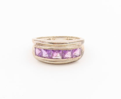 925 Sterling Silver Vintage Ring Classic Channel Set Amethyst Band Sz 8 RG36647