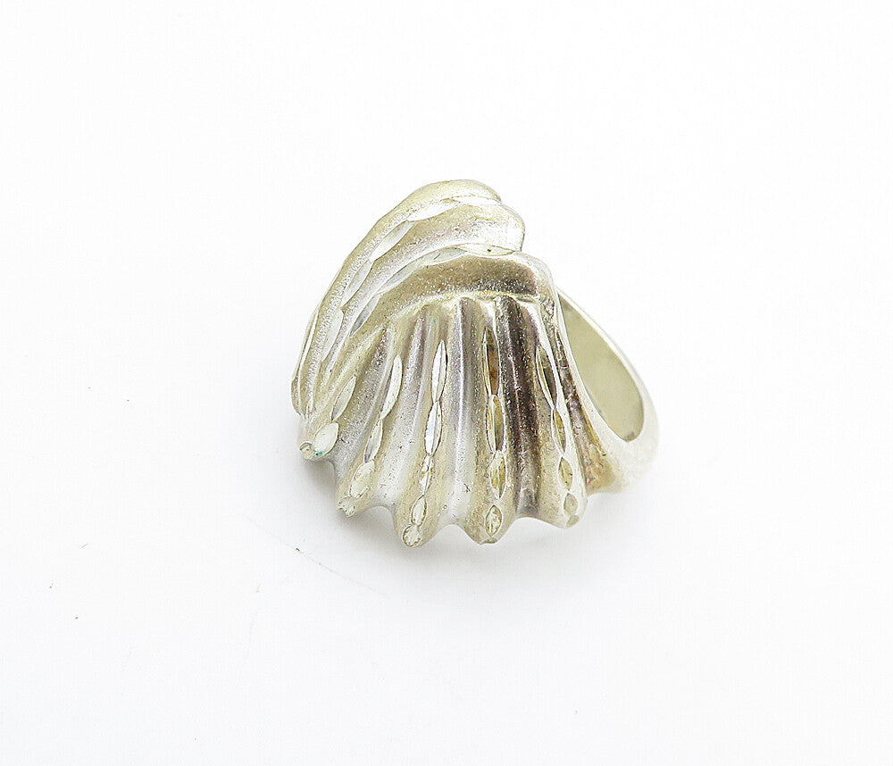 925 Sterling Silver  Vintage Modernist Shiny Etched Band Ring Sz 6  RG4241