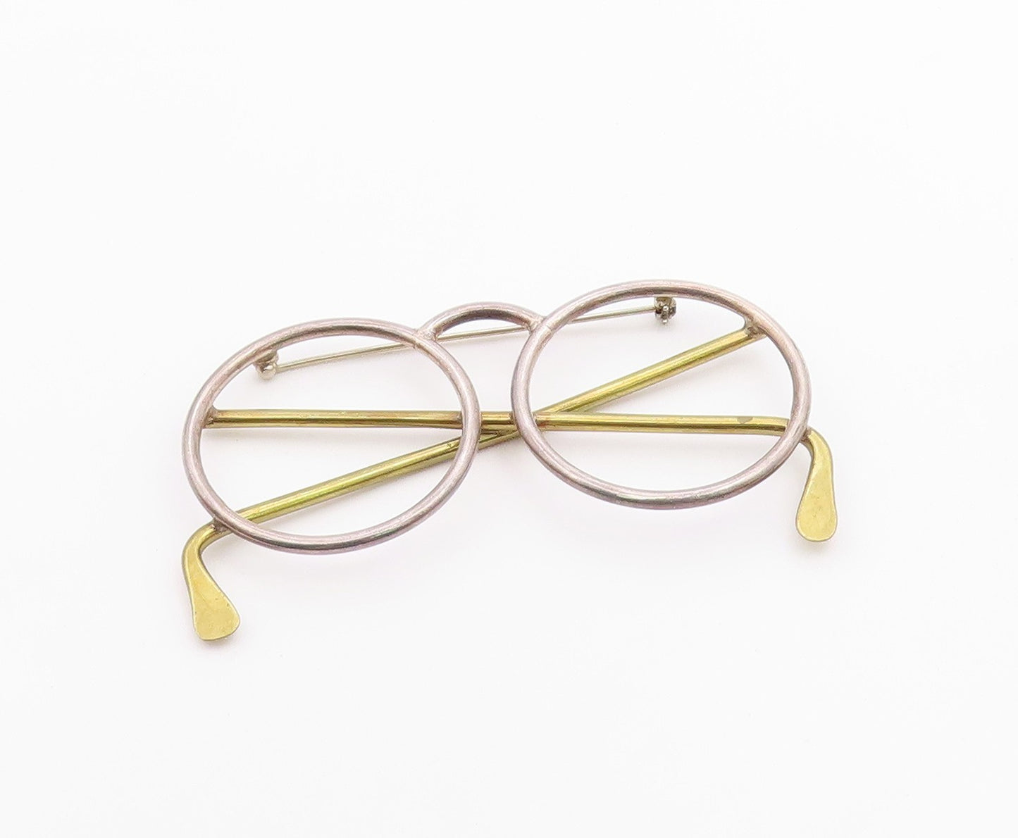 925 Sterling Silver  Vintage Two Tone Eye Glasses Motif Brooch Pin  BP8221