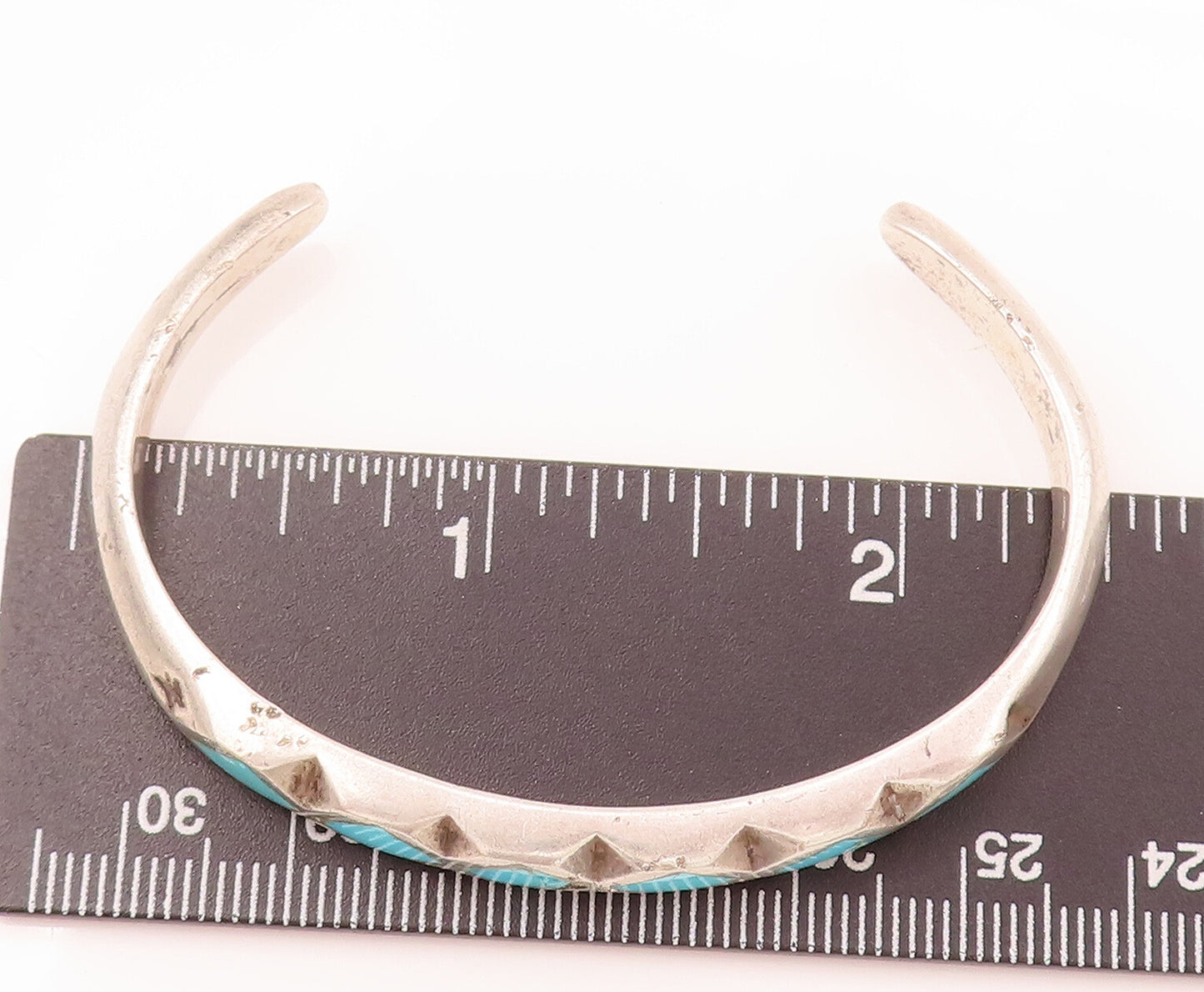 ZUNI NAVAJO 925 Sterling Silver Vintage Rhombus Turquoise Bracelet  BT9914