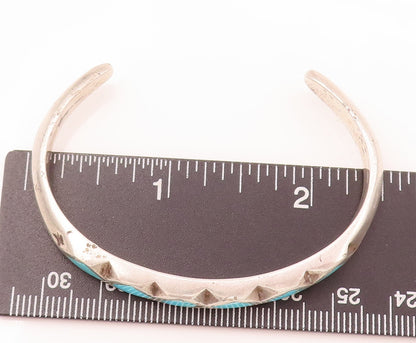 ZUNI NAVAJO 925 Sterling Silver Vintage Rhombus Turquoise Bracelet  BT9914