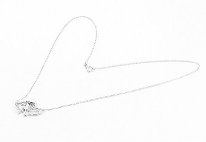 925 Sterling Silver  Genuine Diamonds Double Love Heart Chain Necklace  NE1372