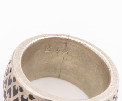 925 Sterling Silver Vintage Ring Black Intricate Lattice Pattern  Sz 6  RG34494