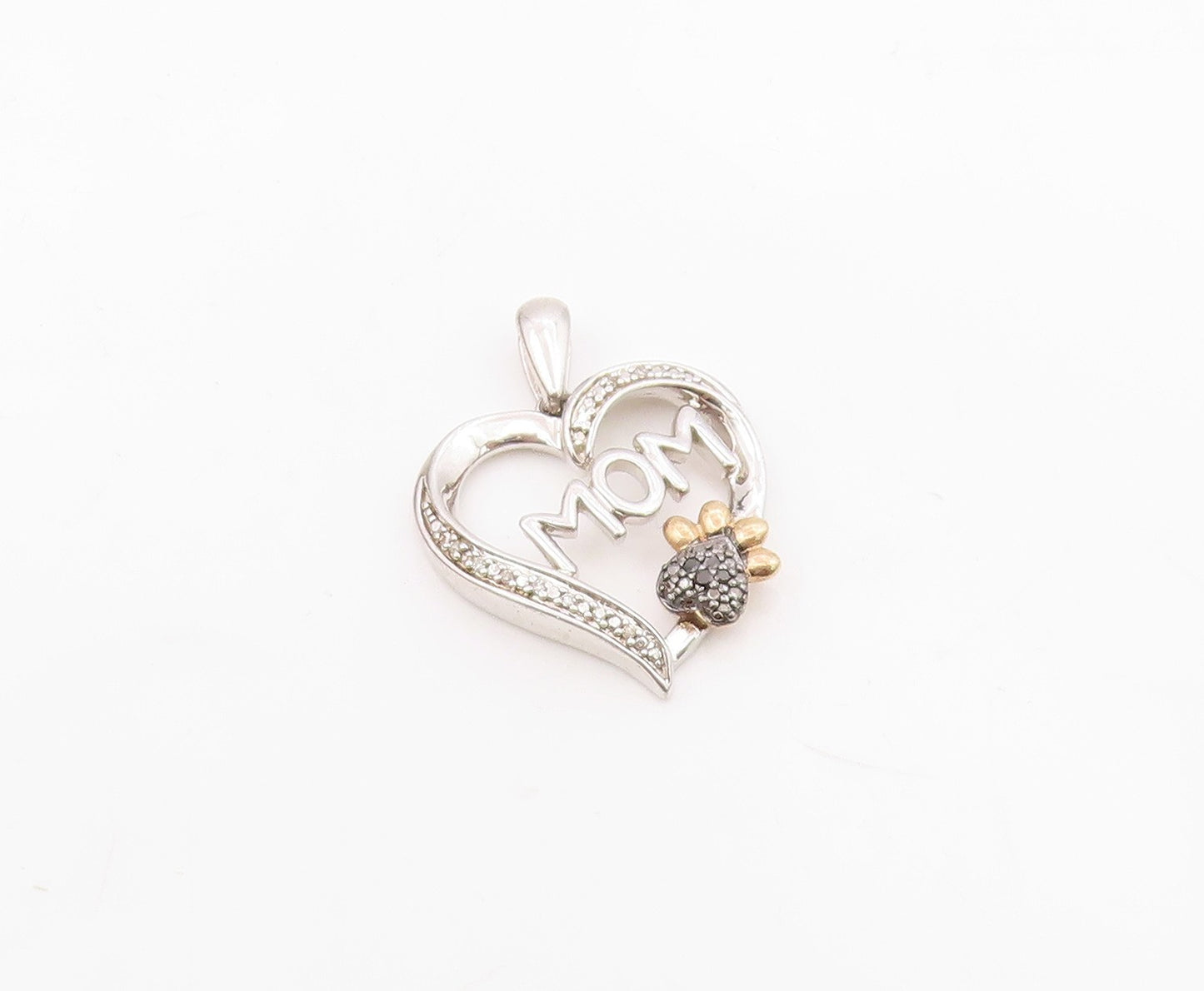 925 Silver & 10K GOLD  Genuine Black & White Diamonds Heart Pendant  PT12537