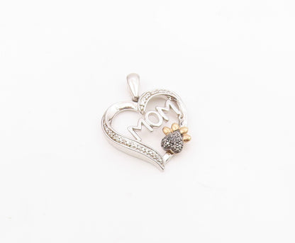 925 Silver & 10K GOLD  Genuine Black & White Diamonds Heart Pendant  PT12537