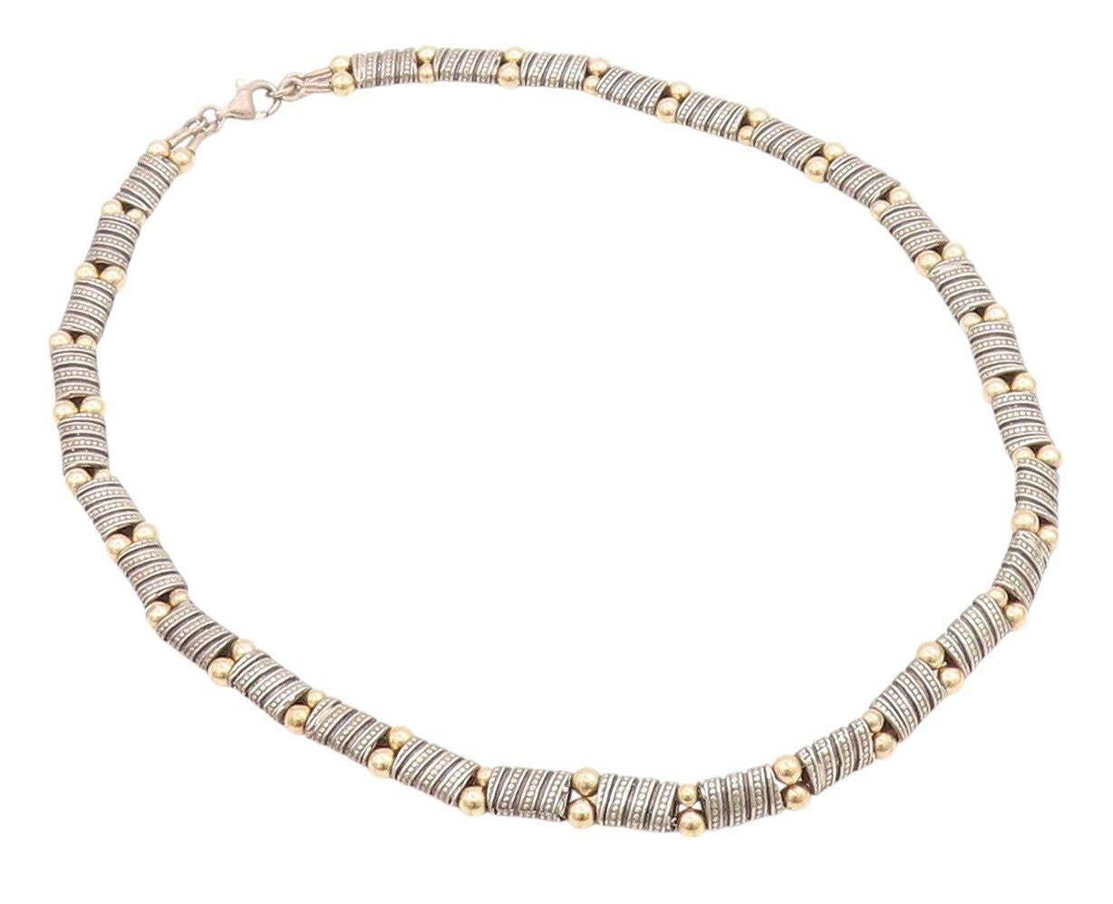 14k Gold 925 Sterling Silver Vintage Necklace Antique Carved Bead Design  NE4440