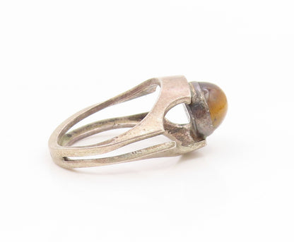 925 Sterling Silver Vintage Ring ISRAEL Tiger's Eye Modern Band  Sz 5.5  RG35174