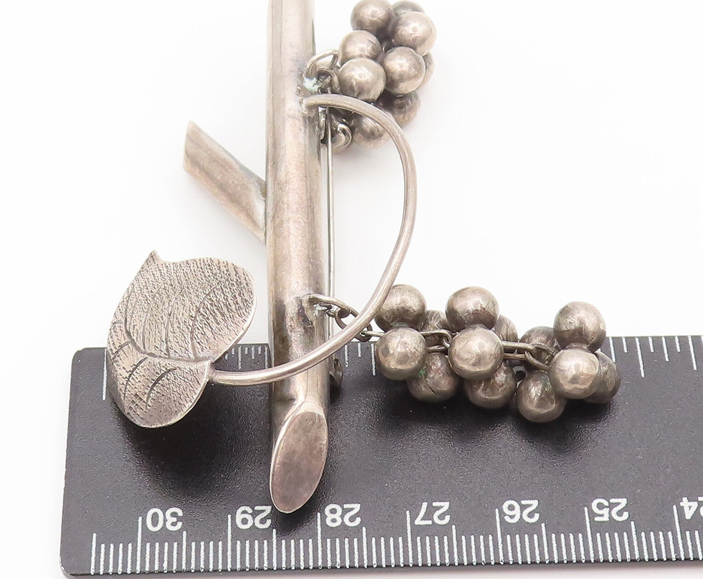 TAXCO 925 Sterling Silver  Vintage Dangling Grapes Creeper Brooch Pin BP10411