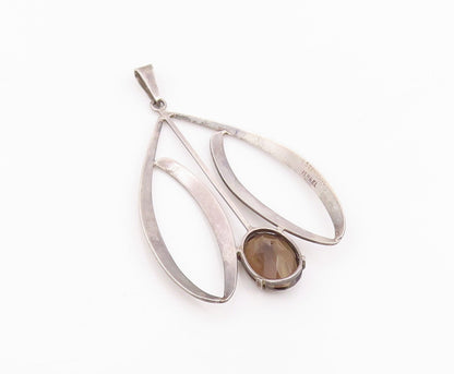 925 Sterling Silver Vintage Pendant ISRAEL Smoky Quartz Modernist Design PT26043