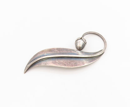 925 Sterling Silver Vintage Brooch TAXCO Curled Leaf & Budded Stem Pin  BP11957