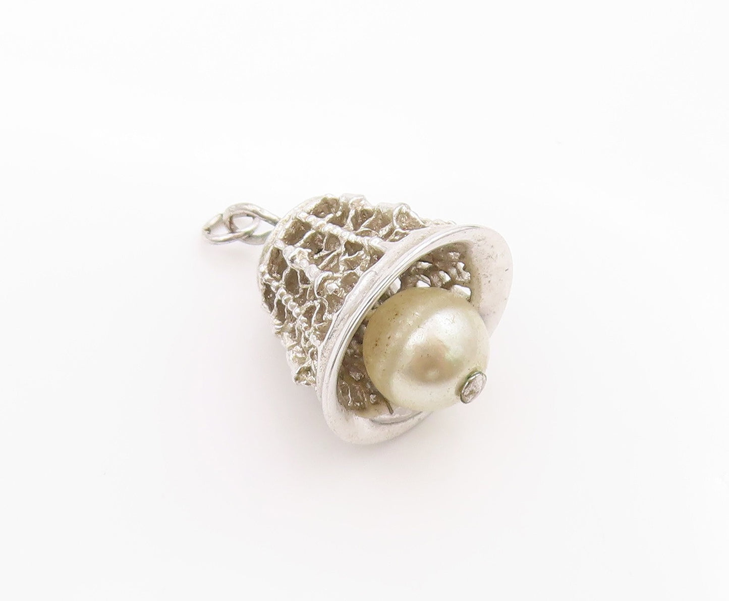 925 Sterling Silver Vintage Pendant Pearl In Filigree Judy Bell Jingles  PT24958