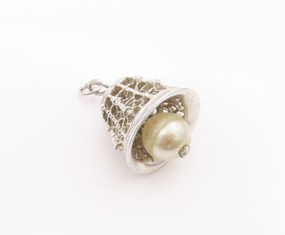 925 Sterling Silver Vintage Pendant Pearl In Filigree Judy Bell Jingles  PT24958