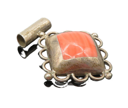 925 Sterling Silver Vintage Rhodochrosite Dark Tone Slide Pendant PT7089