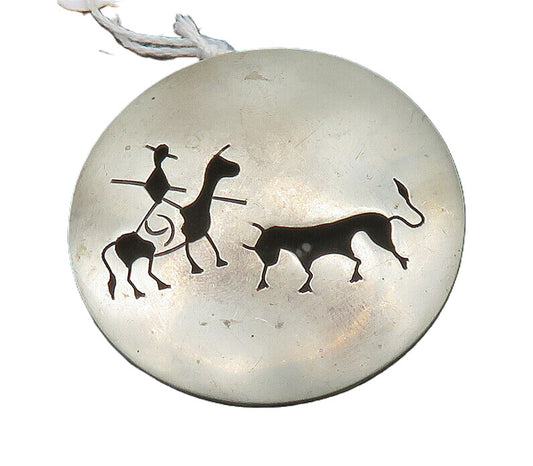 MEXICO 925 Sterling Silver  Vintage Man On Horse With Bull Brooch Pin  BP8143