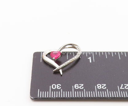925 Silver  Vintage Genuine Diamond & Pink Topaz Love Heart Pendant  PT18993