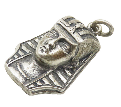925 Sterling Silver  Vintage Egyptian Pharaoh Head Oxidized Pendant  PT15093