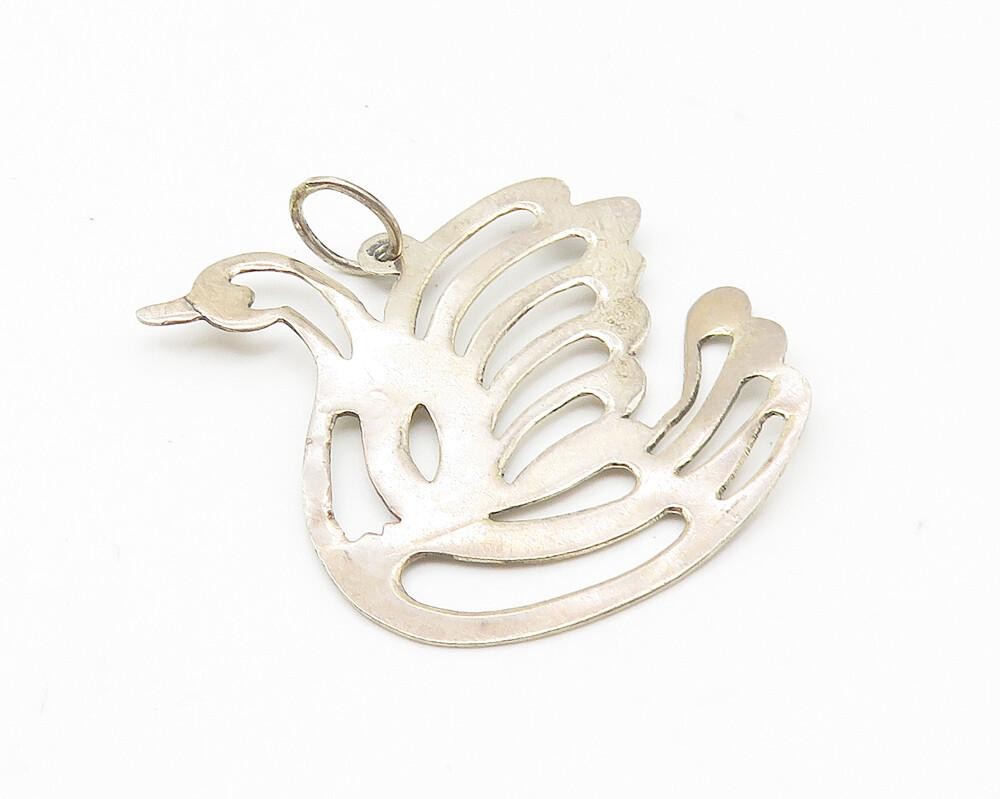 925 Sterling Silver  Vintage Shiny Cutout Swan Motif Drop Pendant  PT8584