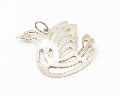 925 Sterling Silver  Vintage Shiny Cutout Swan Motif Drop Pendant  PT8584