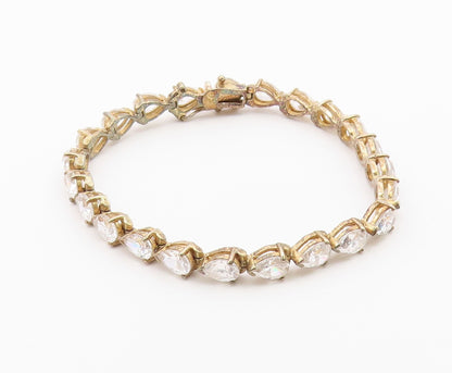 925 Sterling Silver  Vintage Tear Drop Cubic Zirconia Chain Bracelet  BT7978