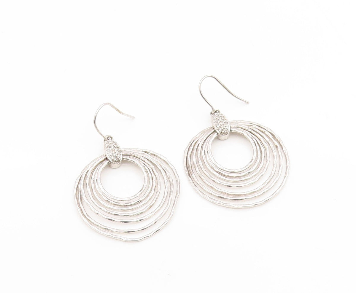 925 Sterling Silver Vintage Earrings Real Diamonds Open Circles Hook  EG14203