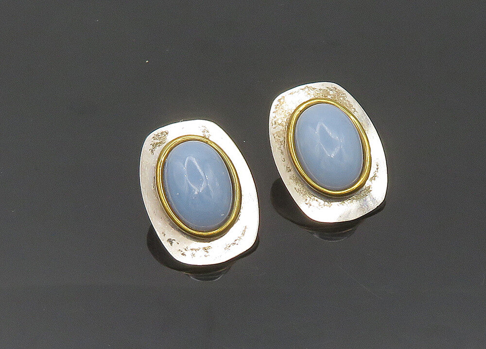 STAMAS 925 Sterling Silver  Vintage Agate 2 Tone Non Pierce Earrings  EG10185