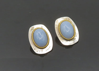 STAMAS 925 Sterling Silver  Vintage Agate 2 Tone Non Pierce Earrings  EG10185