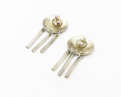 925 Sterling Silver  Vintage Shiny Etched Sunshine Dangle Earrings  EG6394