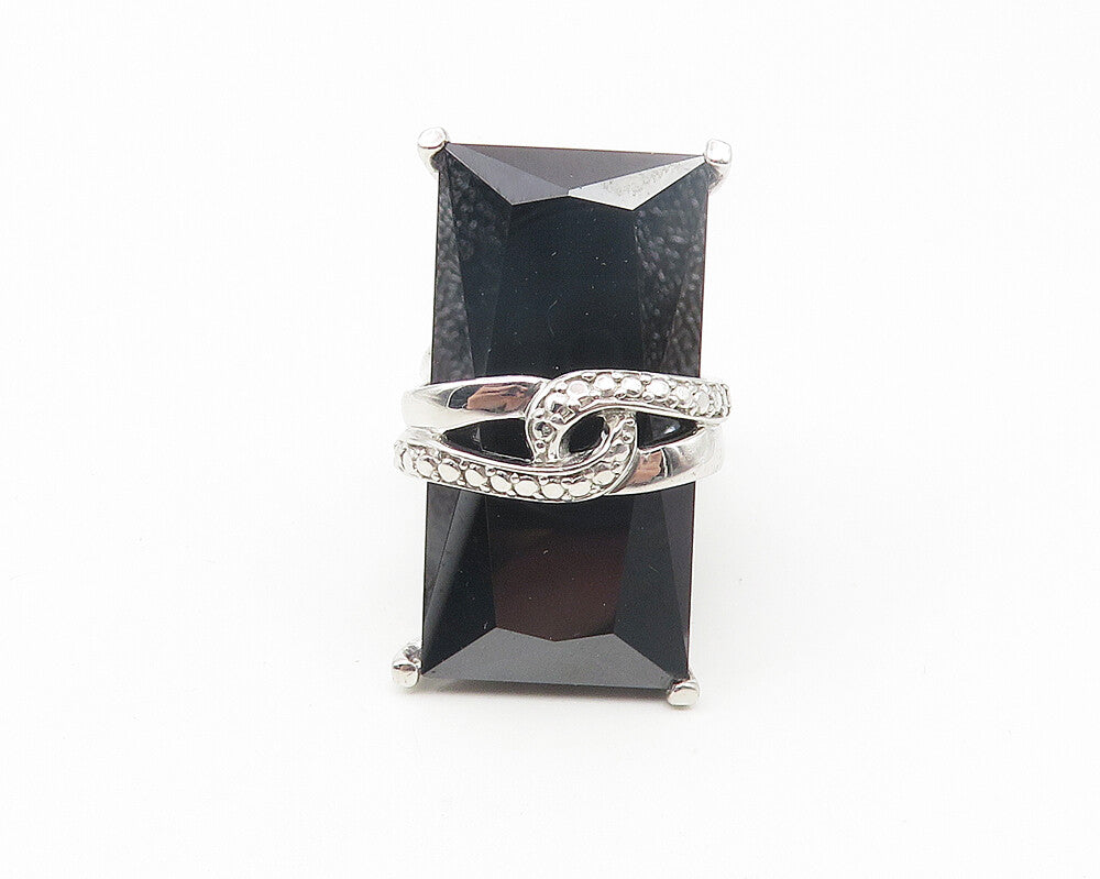 925 Sterling Silver  Faceted Black Hematite Cocktail Ring Sz 7.5  RG11355